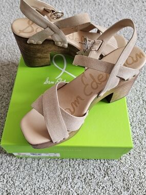 Sam Edelman Josefine Suede Camel Heeled Sandals Size 8
